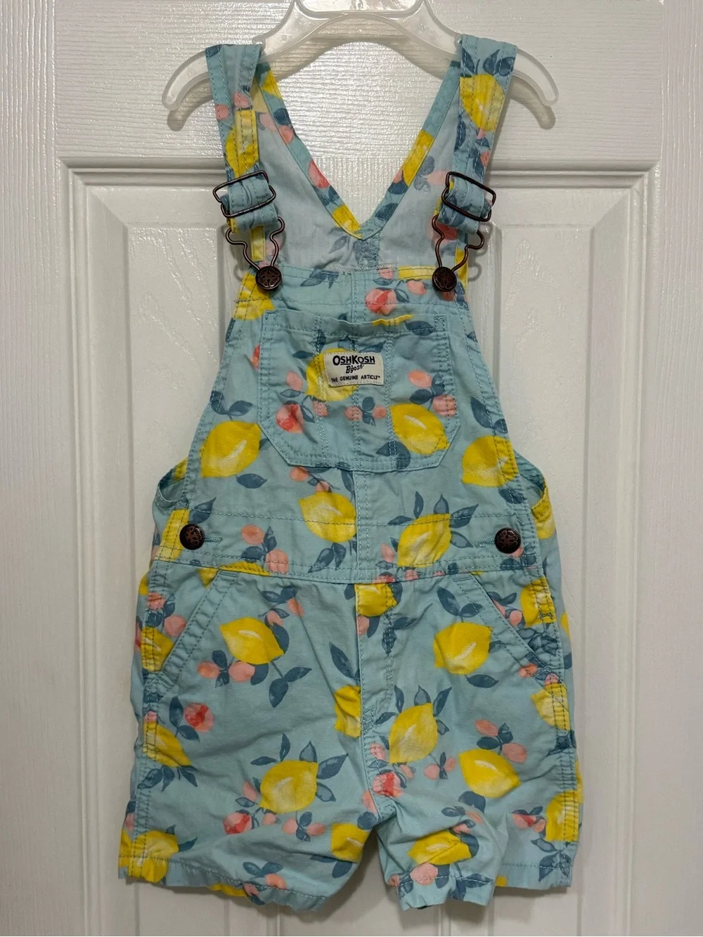 OshKosh B'gosh Toddler Lemon Print Shortalls Blue 4T